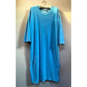 Vintage Sonia Rykiel Paris Women's 3/4 Sleeve Midi Dress Blue Side-Button Detail